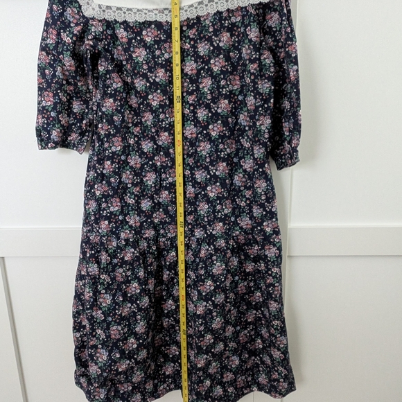 Vtg Navy With Pink + White Flower 3/4 Length Sleeve Maternity, Lace Collar, USA - Picture 7 of 8
